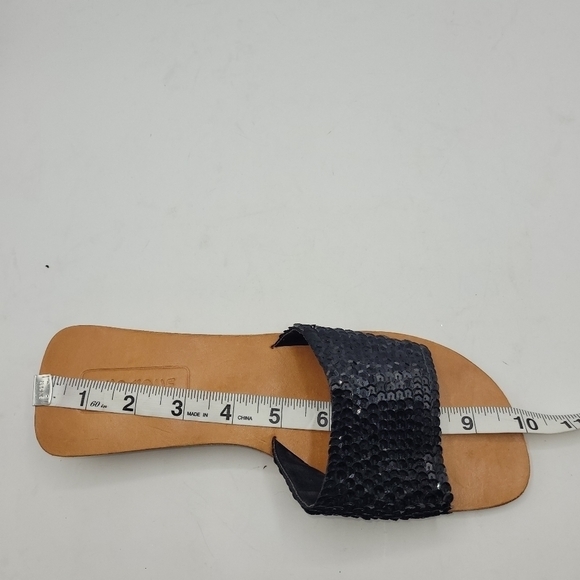 Mystique Black Sequined Leather Slides Sandals Block Heels Size 9 - Picture 13 of 16